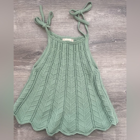 Altar'd State Tops - ALTARD STATE GREEN SCALLOPED SWEATER HALTER TOP